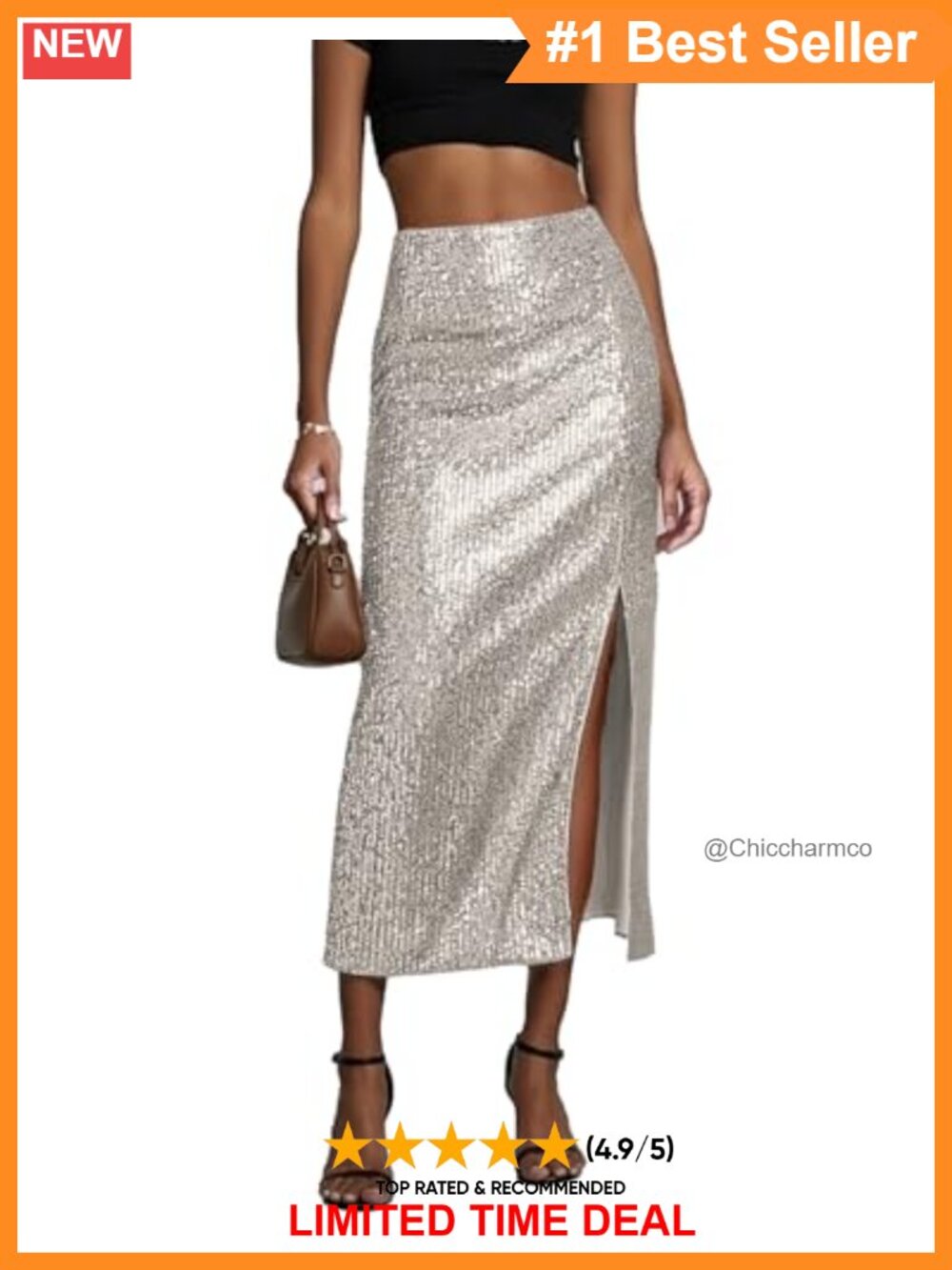 Sequin Midi Skirt High Waisted Bodycon Pencil Slit Cocktail Party